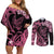 Polynesian Floral Butterfly Couples Matching Off Shoulder Short Dress and Long Sleeve Button Shirts Breast Cancer Pink Ribbon LT9 Pink - Polynesian Pride