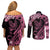 Polynesian Floral Butterfly Couples Matching Off Shoulder Short Dress and Long Sleeve Button Shirts Breast Cancer Pink Ribbon LT9 - Polynesian Pride