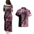 Polynesian Floral Butterfly Couples Matching Puletasi Dress and Hawaiian Shirt Breast Cancer Pink Ribbon LT9 - Polynesian Pride