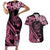 Polynesian Floral Butterfly Couples Matching Short Sleeve Bodycon Dress and Hawaiian Shirt Breast Cancer Pink Ribbon LT9 Pink - Polynesian Pride