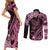 Polynesian Floral Butterfly Couples Matching Short Sleeve Bodycon Dress and Long Sleeve Button Shirts Breast Cancer Pink Ribbon LT9 - Polynesian Pride