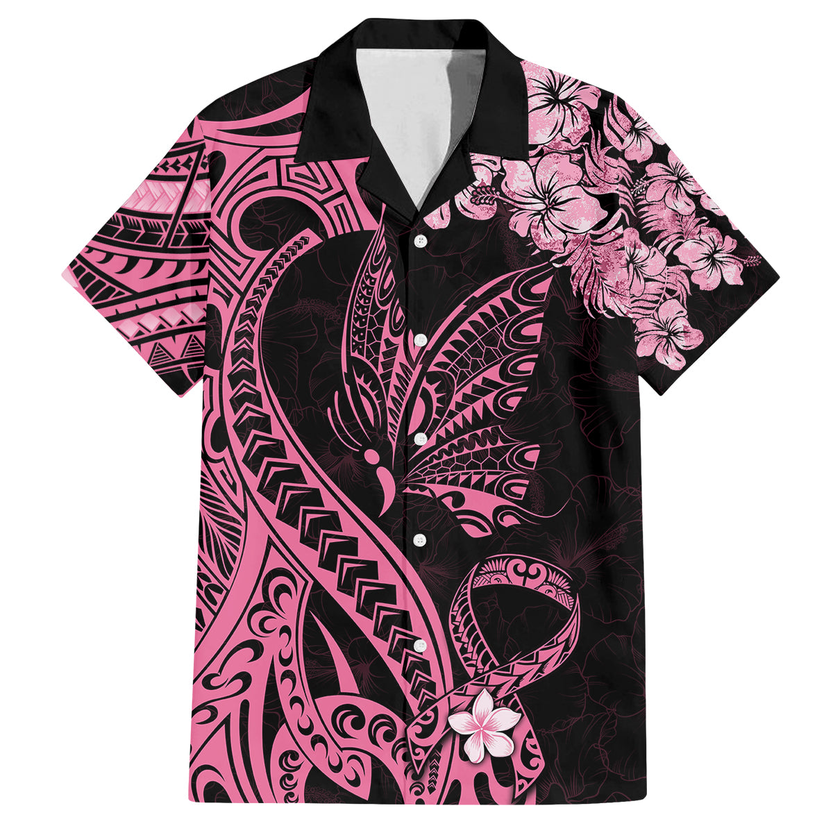 Polynesian Floral Butterfly Kid Hawaiian Shirt Breast Cancer Pink Ribbon LT9 Kid Pink - Polynesian Pride