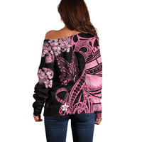 Polynesian Floral Butterfly Off Shoulder Sweater Breast Cancer Pink Ribbon LT9 - Polynesian Pride