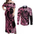 Personalised Polynesian Floral Butterfly Couples Matching Off Shoulder Maxi Dress and Long Sleeve Button Shirts Breast Cancer Pink Ribbon LT9 Pink - Polynesian Pride