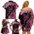 Personalised Polynesian Floral Butterfly Family Matching Off Shoulder Short Dress and Hawaiian Shirt Breast Cancer Pink Ribbon LT9 - Polynesian Pride