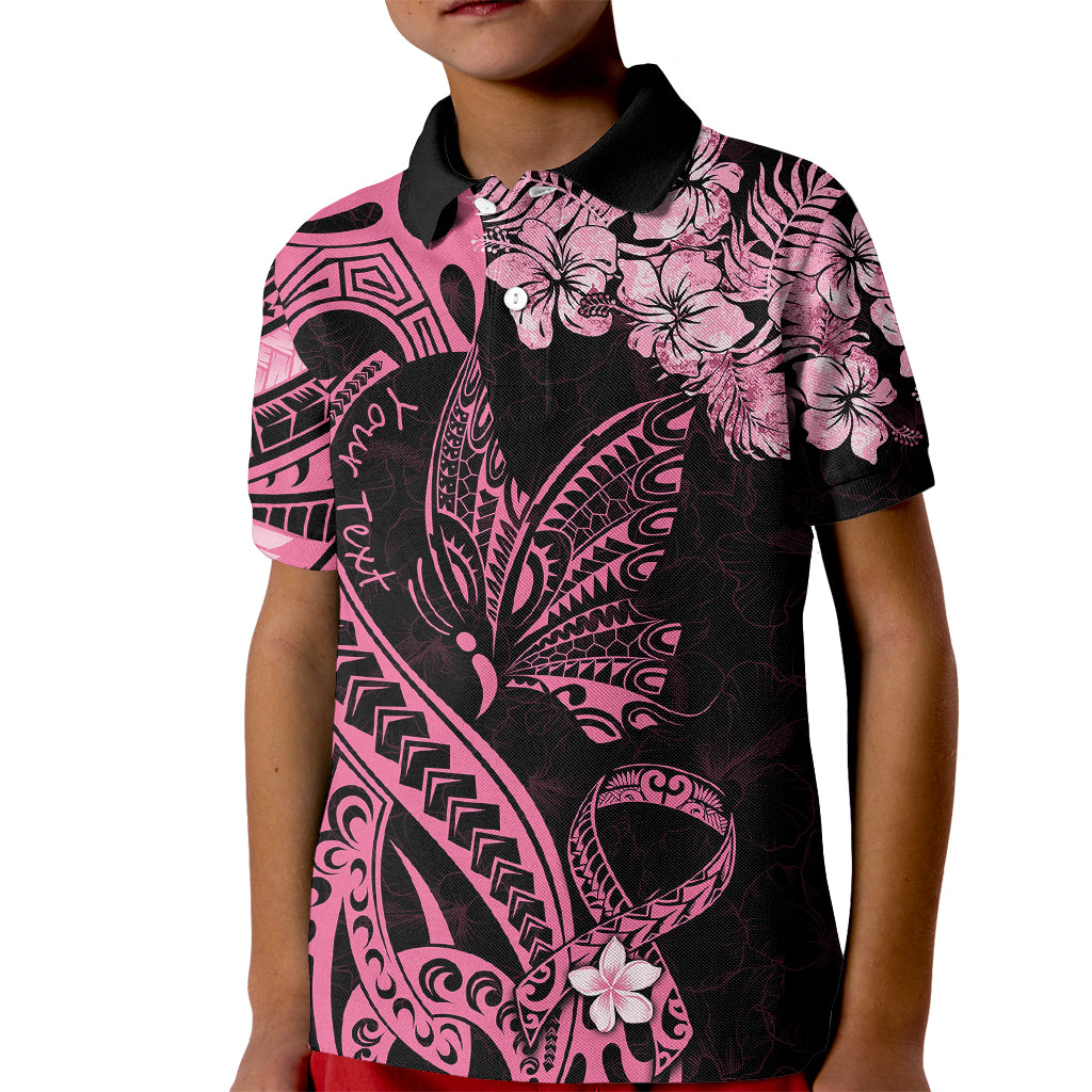 Personalised Polynesian Floral Butterfly Kid Polo Shirt Breast Cancer Pink Ribbon LT9 Kid Pink - Polynesian Pride