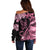 Personalised Polynesian Floral Butterfly Off Shoulder Sweater Breast Cancer Pink Ribbon LT9 - Polynesian Pride