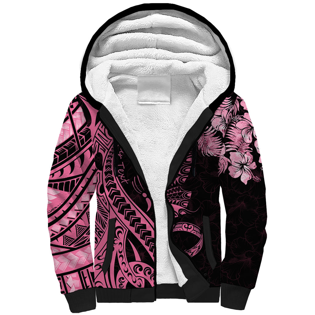 Personalised Polynesian Floral Butterfly Sherpa Hoodie Breast Cancer Pink Ribbon LT9 Unisex Pink - Polynesian Pride