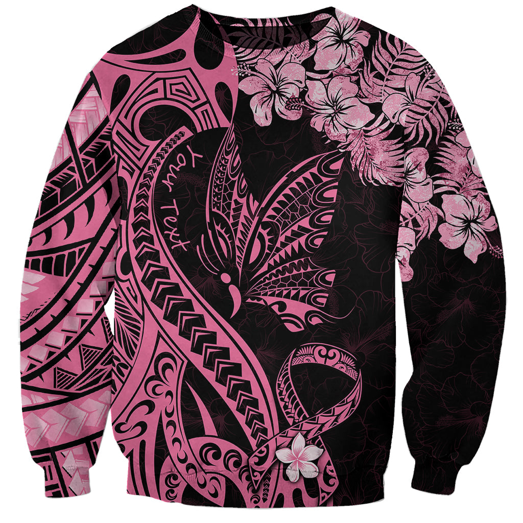 Personalised Polynesian Floral Butterfly Sweatshirt Breast Cancer Pink Ribbon LT9 Unisex Pink - Polynesian Pride