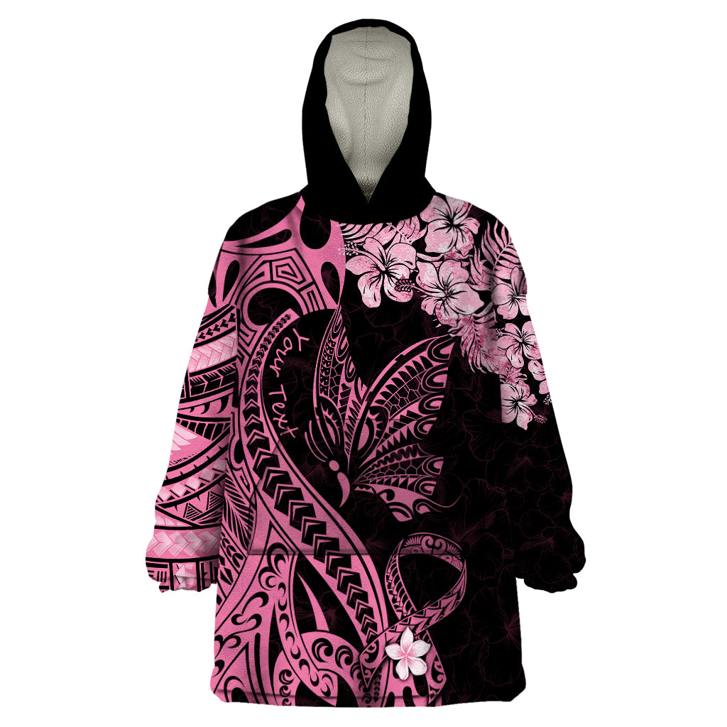 Personalised Polynesian Floral Butterfly Wearable Blanket Hoodie Breast Cancer Pink Ribbon LT9 One Size Pink - Polynesian Pride