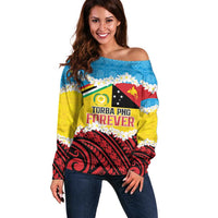 Personalised Torba PNG Forever Off Shoulder Sweater Polynesian Sand Art LT9 Women Green - Polynesian Pride