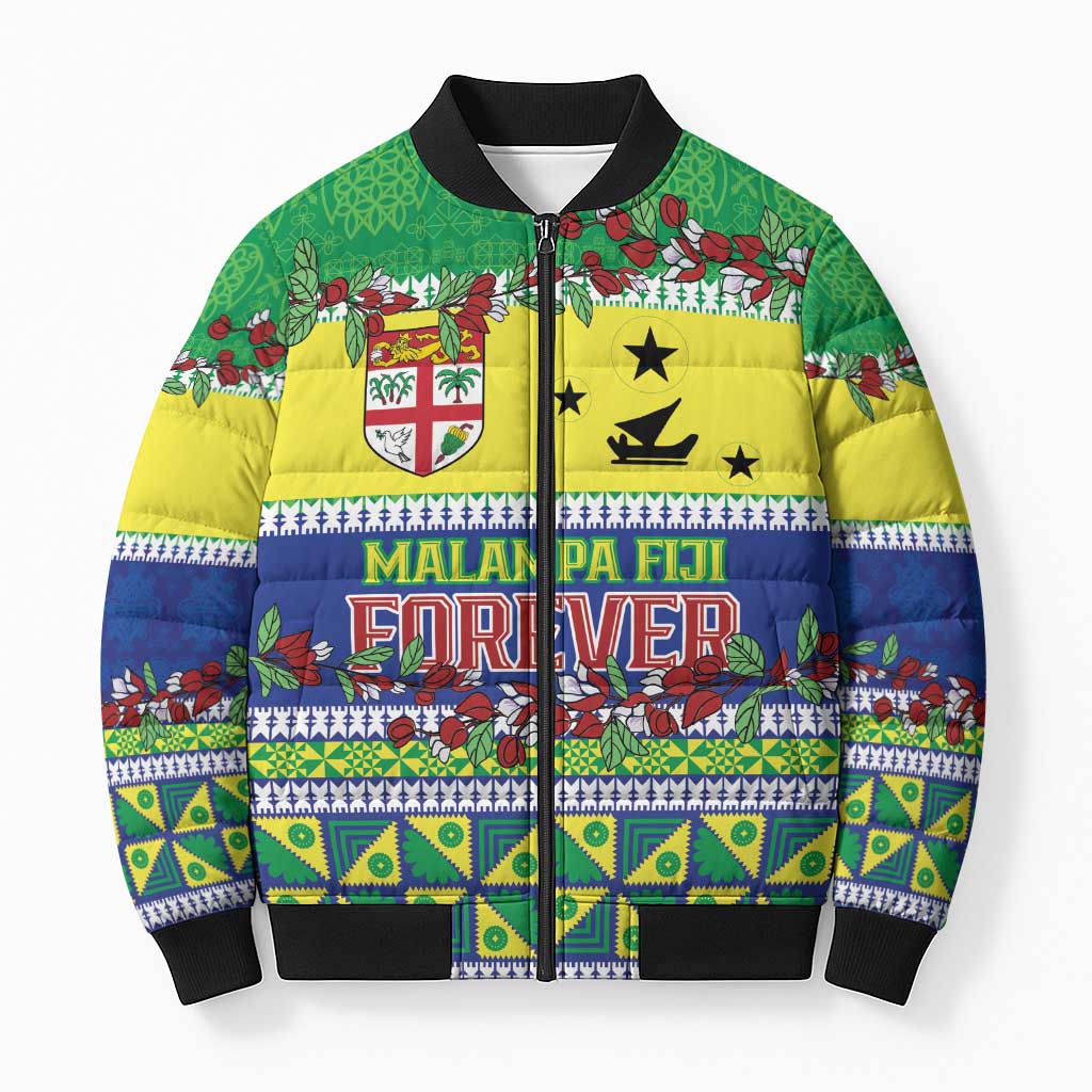 Personalised Malampa Fiji Forever Bomber Puffer Jacket Tagimoucia Polynesian Sand Drawing LT9 Unisex Yellow - Polynesian Pride