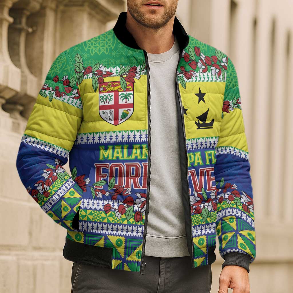 Personalised Malampa Fiji Forever Bomber Puffer Jacket Tagimoucia Polynesian Sand Drawing LT9 - Polynesian Pride