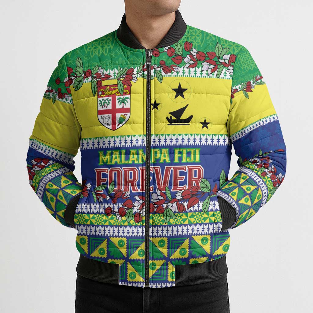 Personalised Malampa Fiji Forever Bomber Puffer Jacket Tagimoucia Polynesian Sand Drawing LT9 - Polynesian Pride