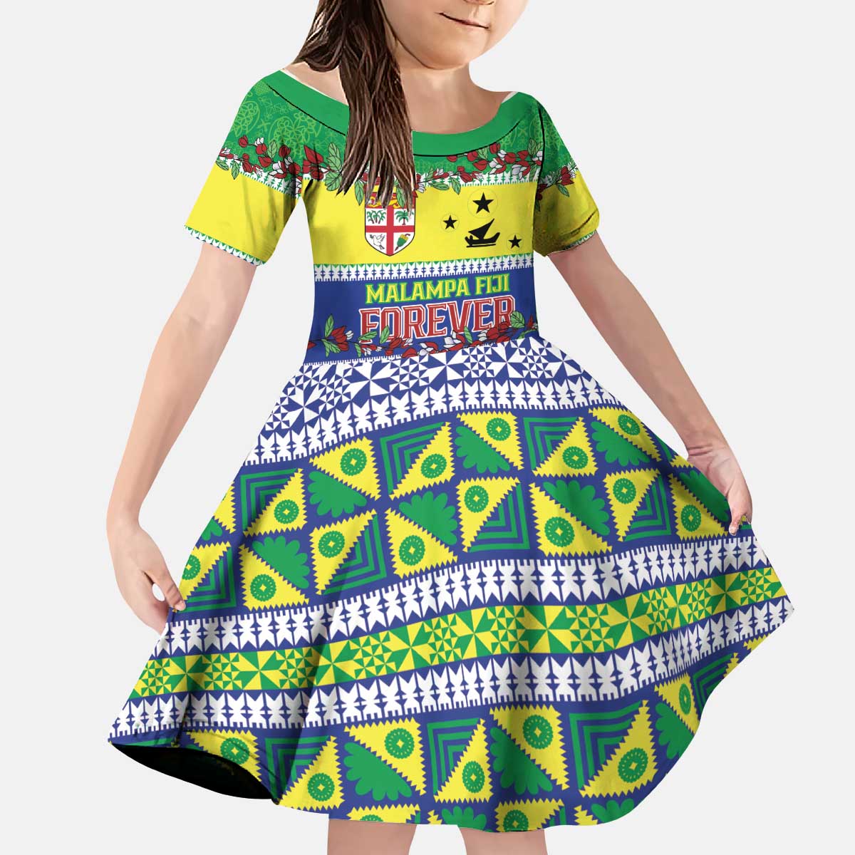 Personalised Malampa Fiji Forever Kid Short Sleeve Dress Tagimoucia Polynesian Sand Drawing LT9 KID Yellow - Polynesian Pride