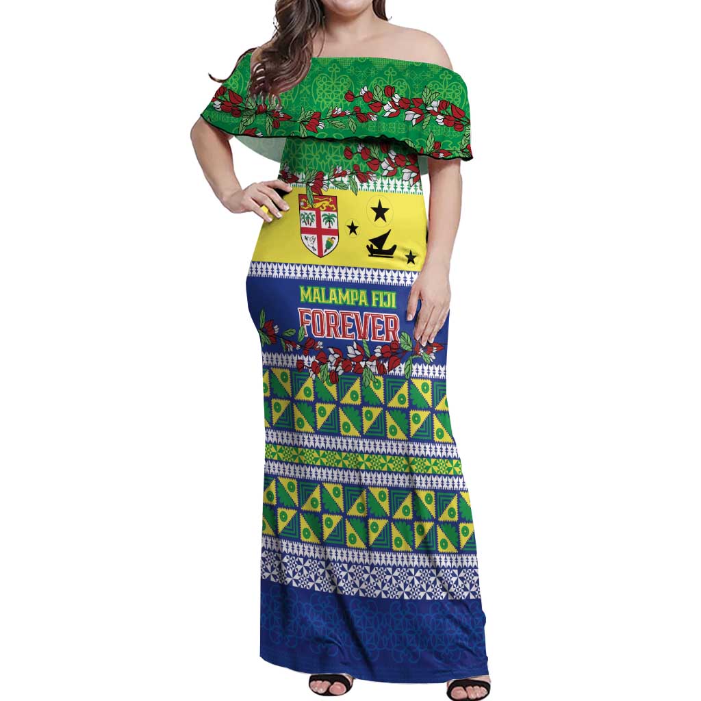 Personalised Malampa Fiji Forever Off Shoulder Maxi Dress Tagimoucia Polynesian Sand Drawing LT9 Women Yellow - Polynesian Pride