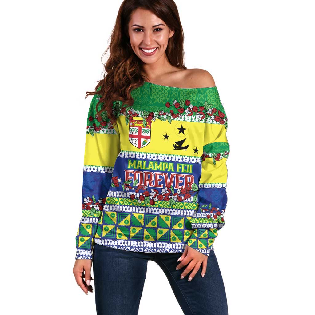 Personalised Malampa Fiji Forever Off Shoulder Sweater Tagimoucia Polynesian Sand Drawing LT9 Women Yellow - Polynesian Pride