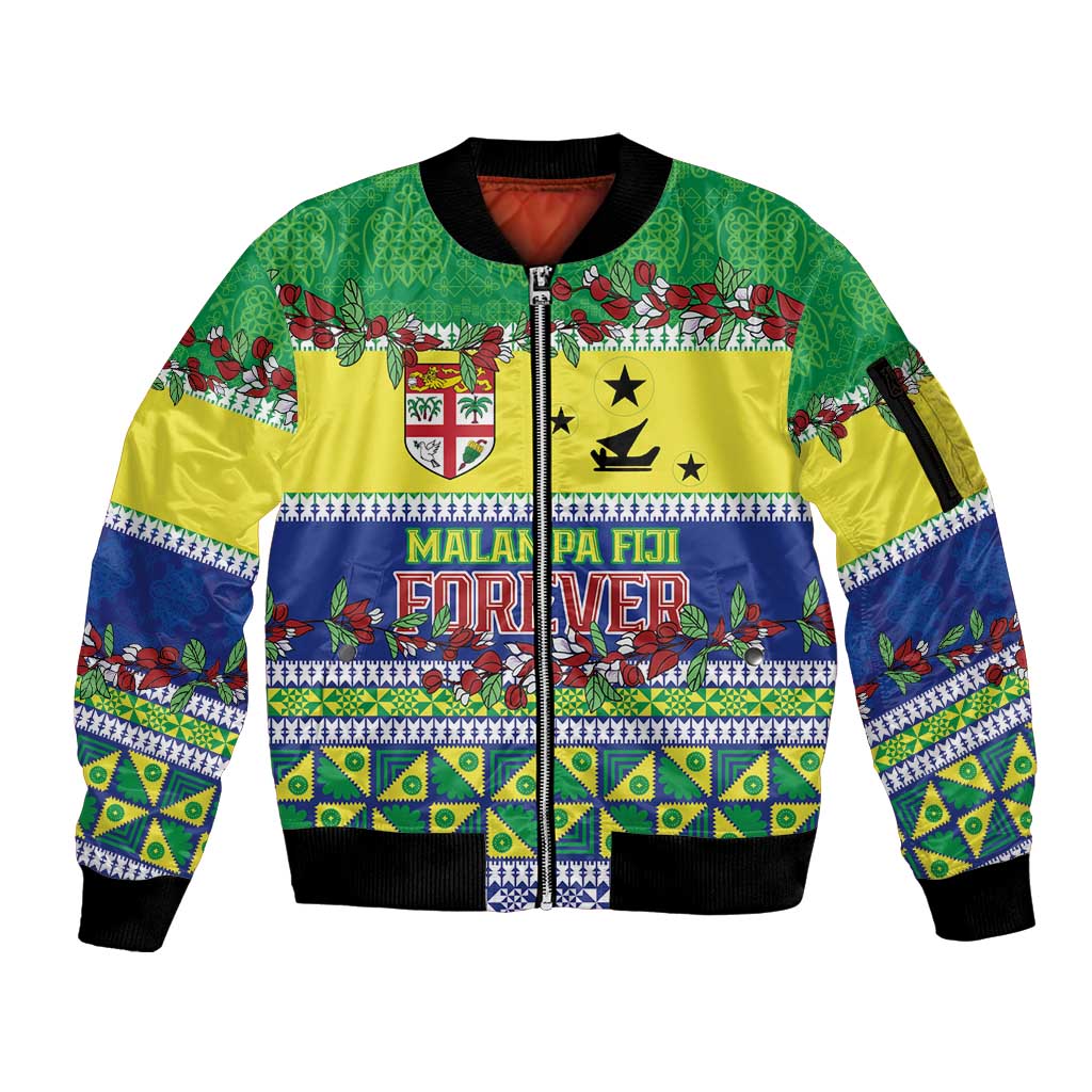 Personalised Malampa Fiji Forever Sleeve Zip Bomber Jacket Tagimoucia Polynesian Sand Drawing LT9 Unisex Yellow - Polynesian Pride