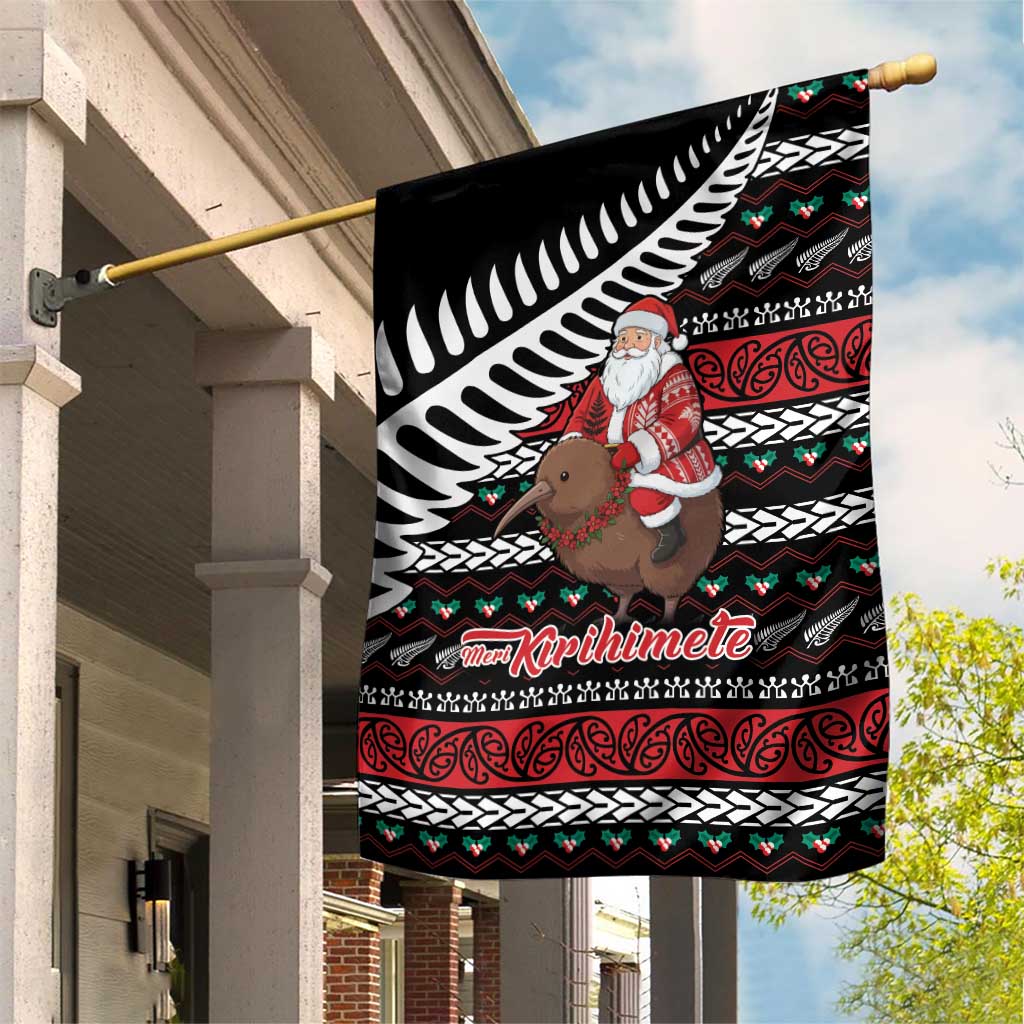 New Zealand Kiwi Santa Christmas Garden Flag He Wairua Kirihimete LT9 House Flag Black - Polynesian Pride