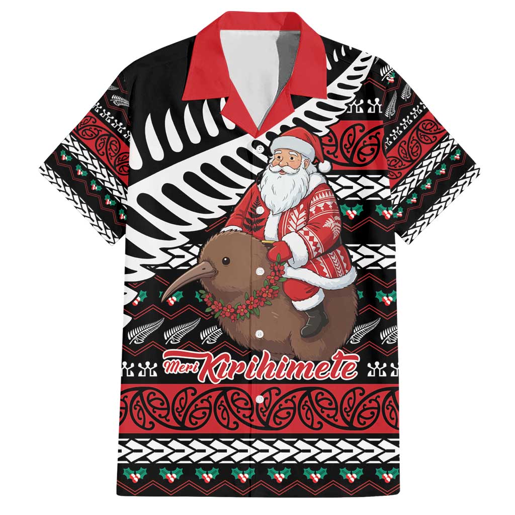 New Zealand Kiwi Santa Christmas Hawaiian Shirt He Wairua Kirihimete LT9 Black - Polynesian Pride