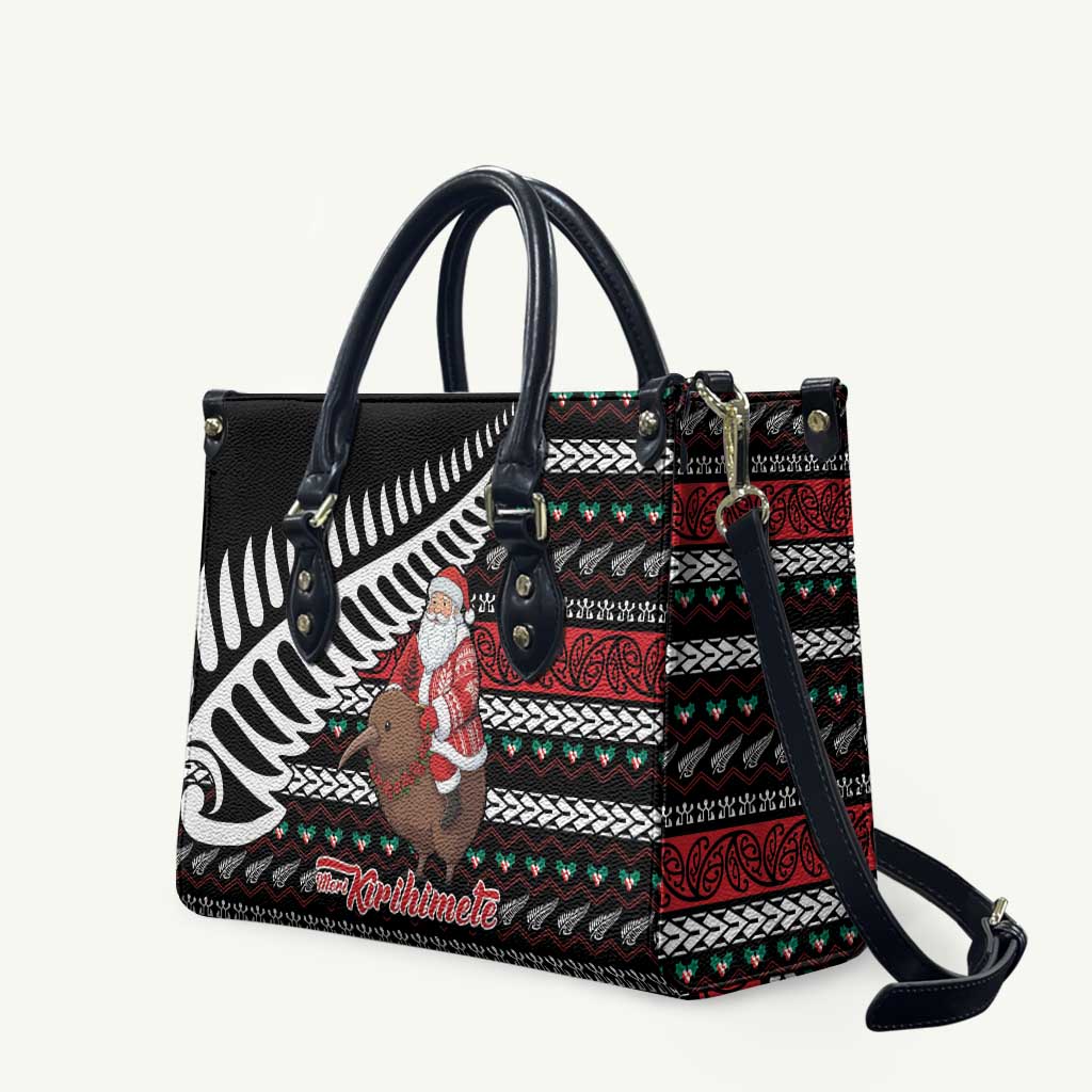 New Zealand Kiwi Santa Christmas Leather Bag He Wairua Kirihimete LT9 Black - Polynesian Pride
