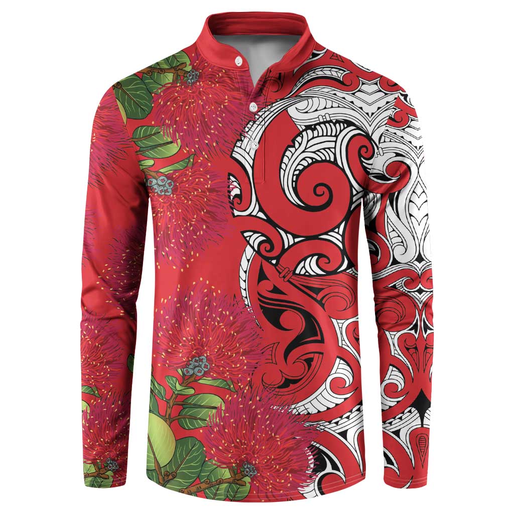 Personalised New Zealand Koru Pohutukawa Button Sweatshirt Meri Kirihimete Aroha for Christmas LT9 Red - Polynesian Pride