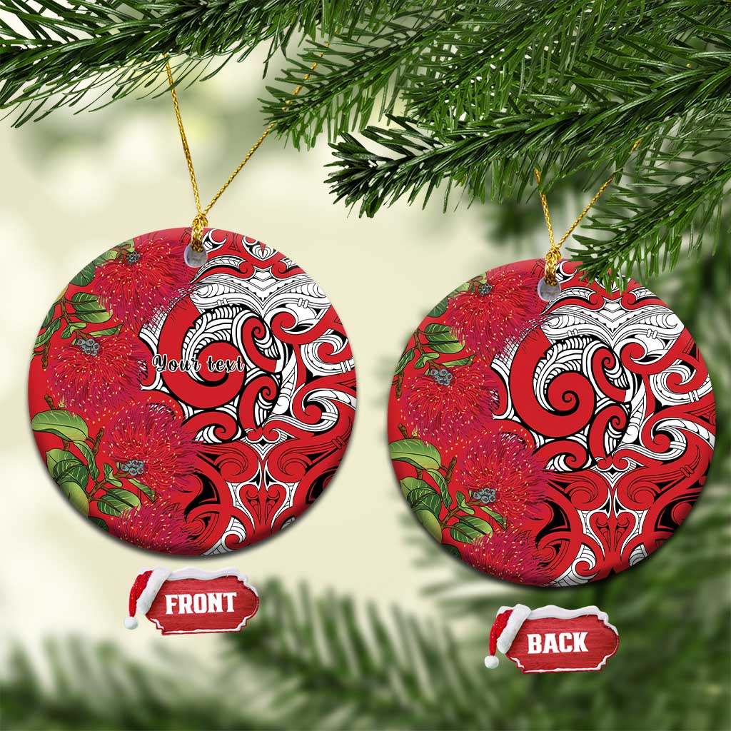 Personalised New Zealand Koru Pohutukawa Ceramic Ornament Meri Kirihimete Aroha for Christmas LT9 Circle Red - Polynesian Pride