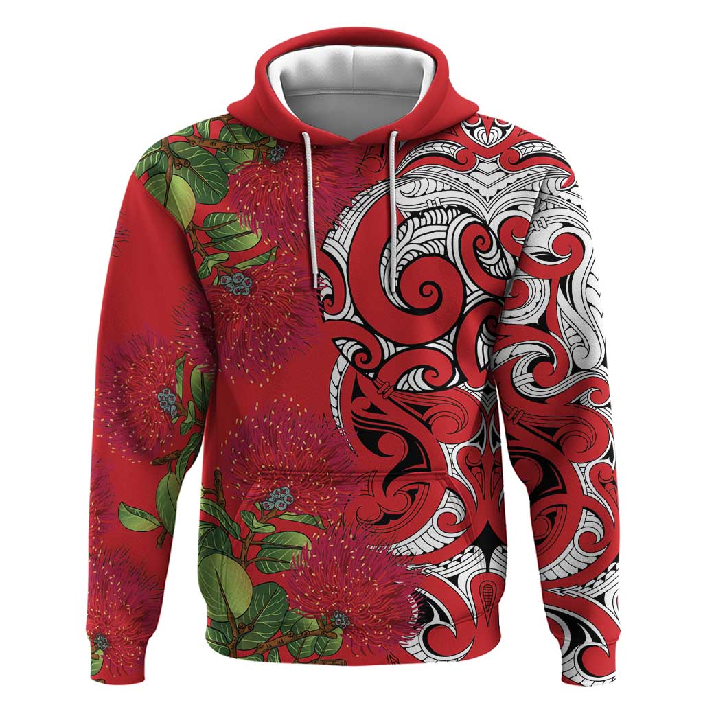 Personalised New Zealand Koru Pohutukawa Hoodie Meri Kirihimete Aroha for Christmas LT9 Pullover Hoodie Red - Polynesian Pride