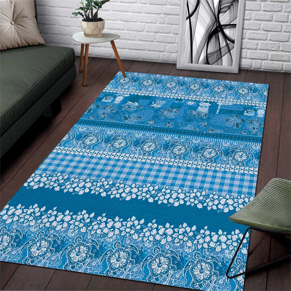 Hawaiian Hibiscus Honu Area Rug Blue Mele Kalikimaka Palaka Spirit LT9 Blue - Polynesian Pride