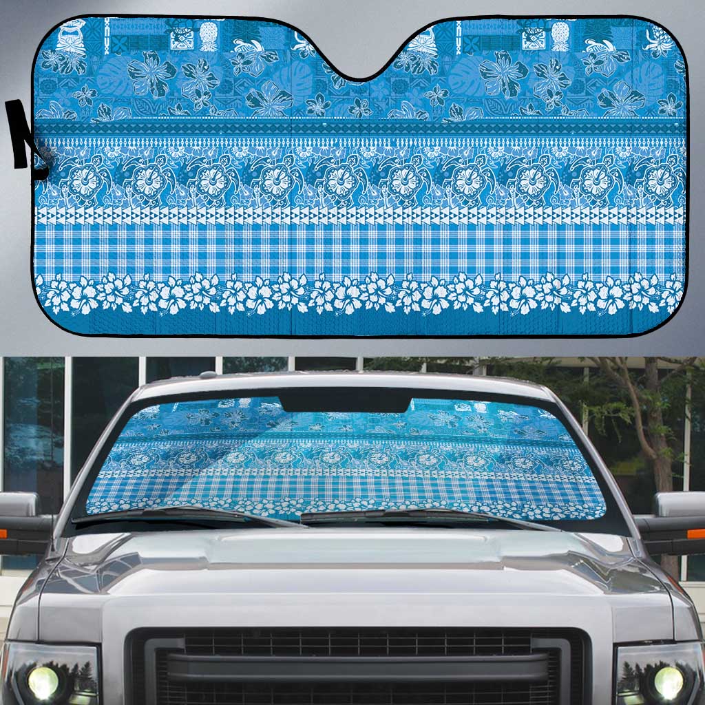 Hawaiian Hibiscus Honu Auto Sun Shade Blue Mele Kalikimaka Palaka Spirit LT9 Blue - Polynesian Pride