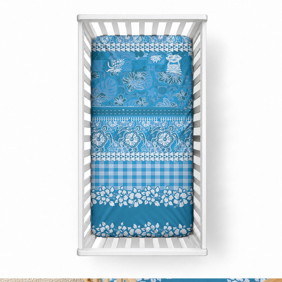 Hawaiian Hibiscus Honu Baby Bed Cover Blue Mele Kalikimaka Palaka Spirit LT9 28 × 52 in Blue - Polynesian Pride