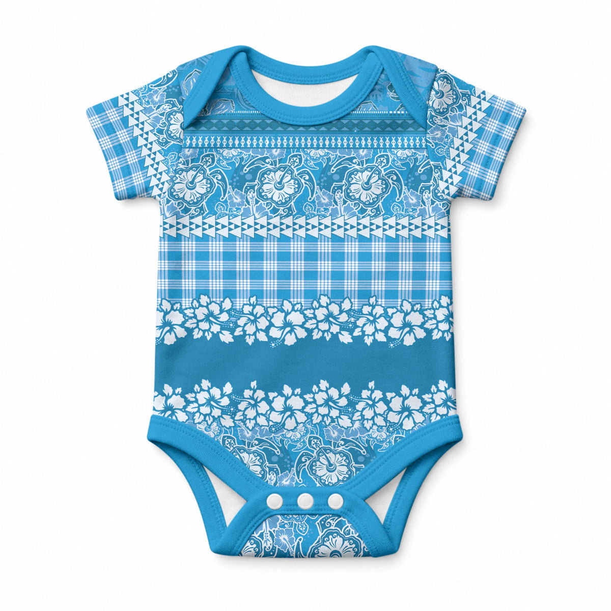 Hawaiian Hibiscus Honu Baby Onesie Blue Mele Kalikimaka Palaka Spirit LT9 Blue - Polynesian Pride