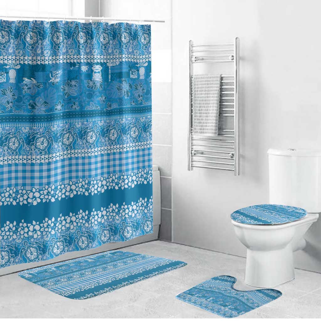 Hawaiian Hibiscus Honu Bathroom Set Blue Mele Kalikimaka Palaka Spirit LT9 Bathroom Set (4 pcs) Blue - Polynesian Pride