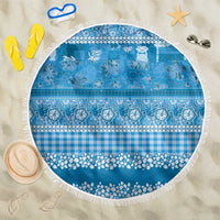 Hawaiian Hibiscus Honu Beach Blanket Blue Mele Kalikimaka Palaka Spirit LT9 One Size 150cm Blue - Polynesian Pride