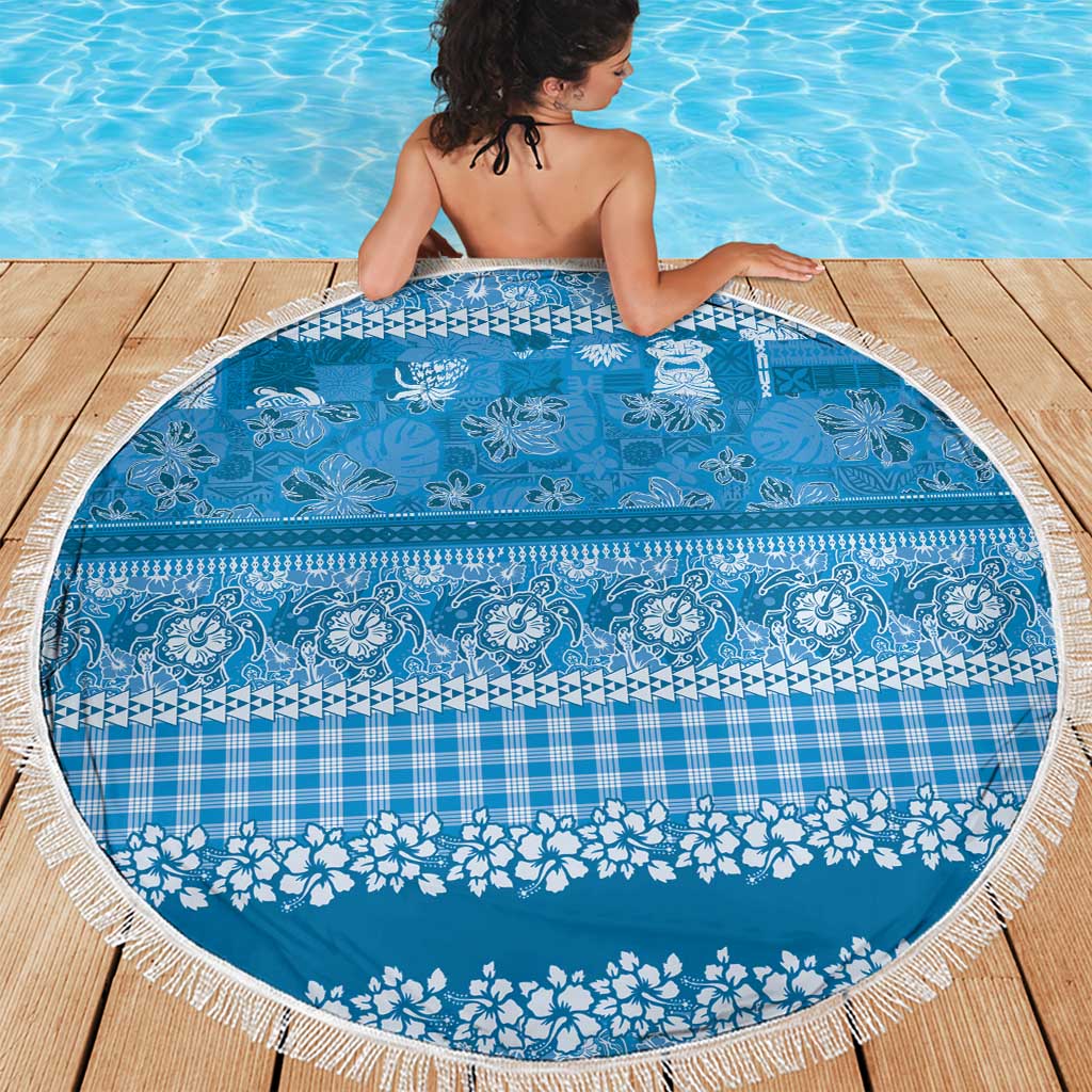 Hawaiian Hibiscus Honu Beach Blanket Blue Mele Kalikimaka Palaka Spirit LT9 - Polynesian Pride