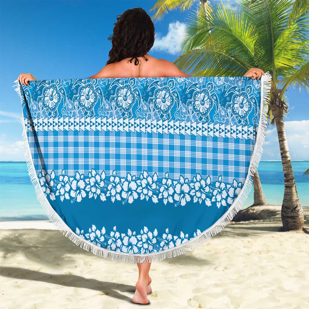 Hawaiian Hibiscus Honu Beach Blanket Blue Mele Kalikimaka Palaka Spirit LT9 - Polynesian Pride
