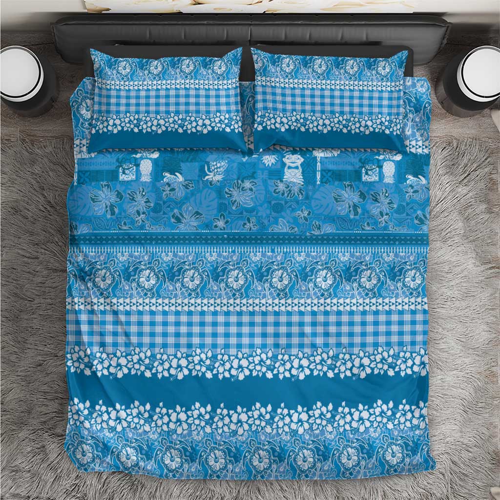 Hawaiian Hibiscus Honu Bedding Set Blue Mele Kalikimaka Palaka Spirit LT9 Blue - Polynesian Pride