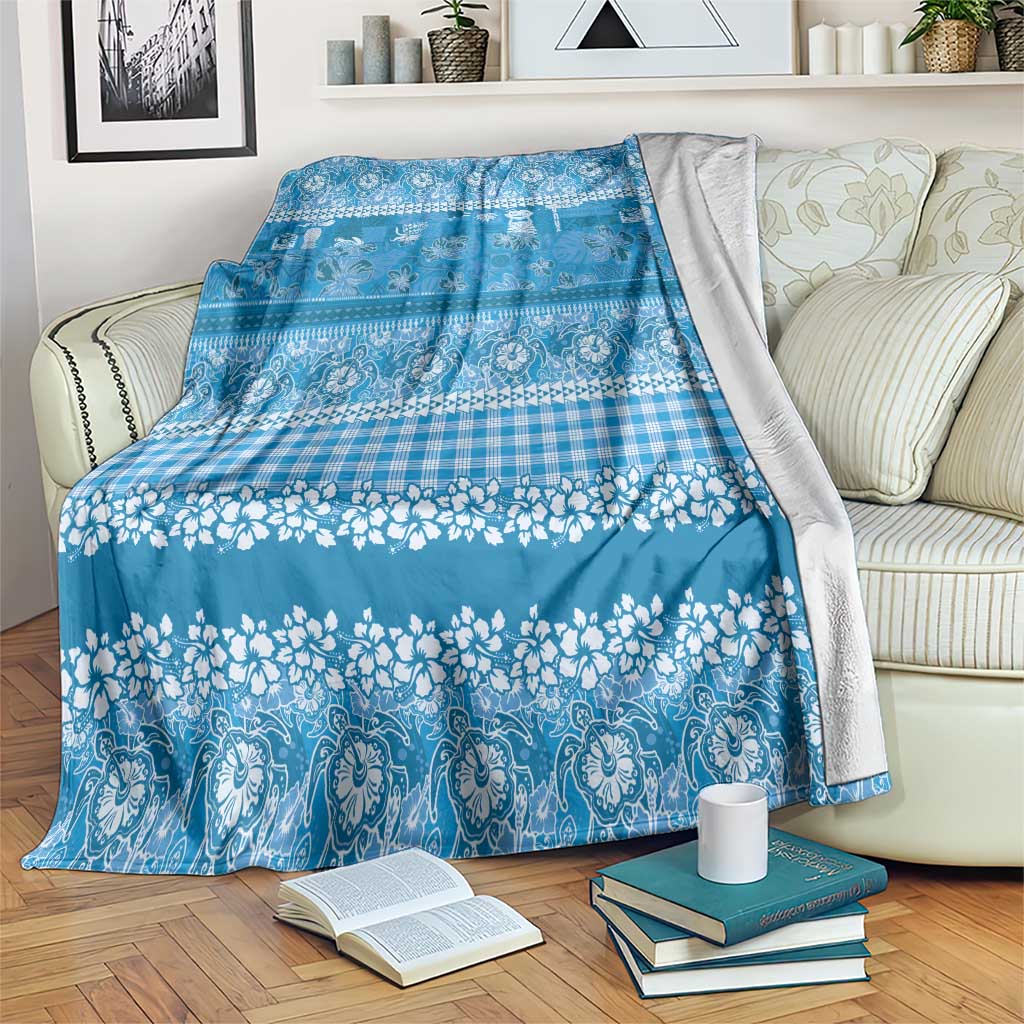 Hawaiian Hibiscus Honu Blanket Blue Mele Kalikimaka Palaka Spirit LT9 Blue - Polynesian Pride