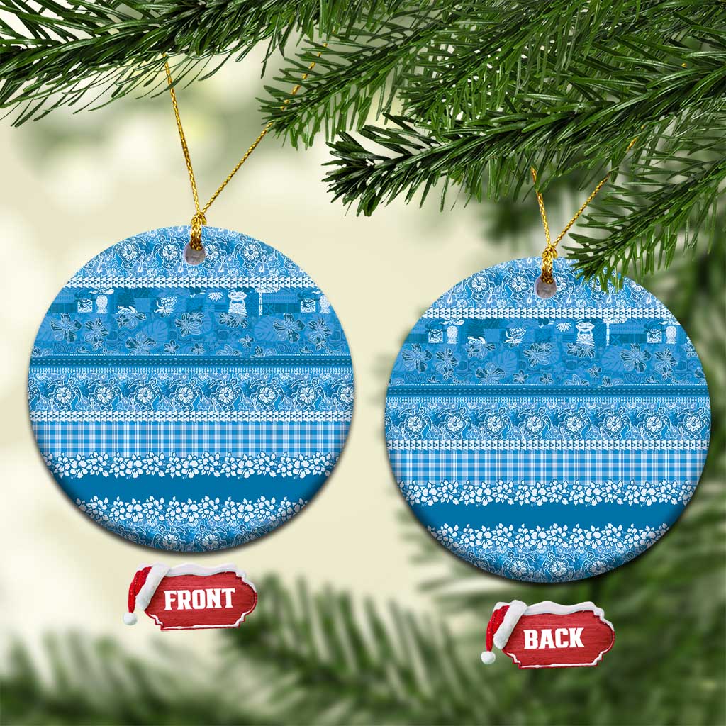Hawaiian Hibiscus Honu Ceramic Ornament Blue Mele Kalikimaka Palaka Spirit LT9 Circle Blue - Polynesian Pride
