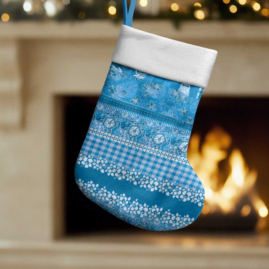 Hawaiian Hibiscus Honu Christmas Stocking Blue Mele Kalikimaka Palaka Spirit LT9 Set of 2 Blue - Polynesian Pride