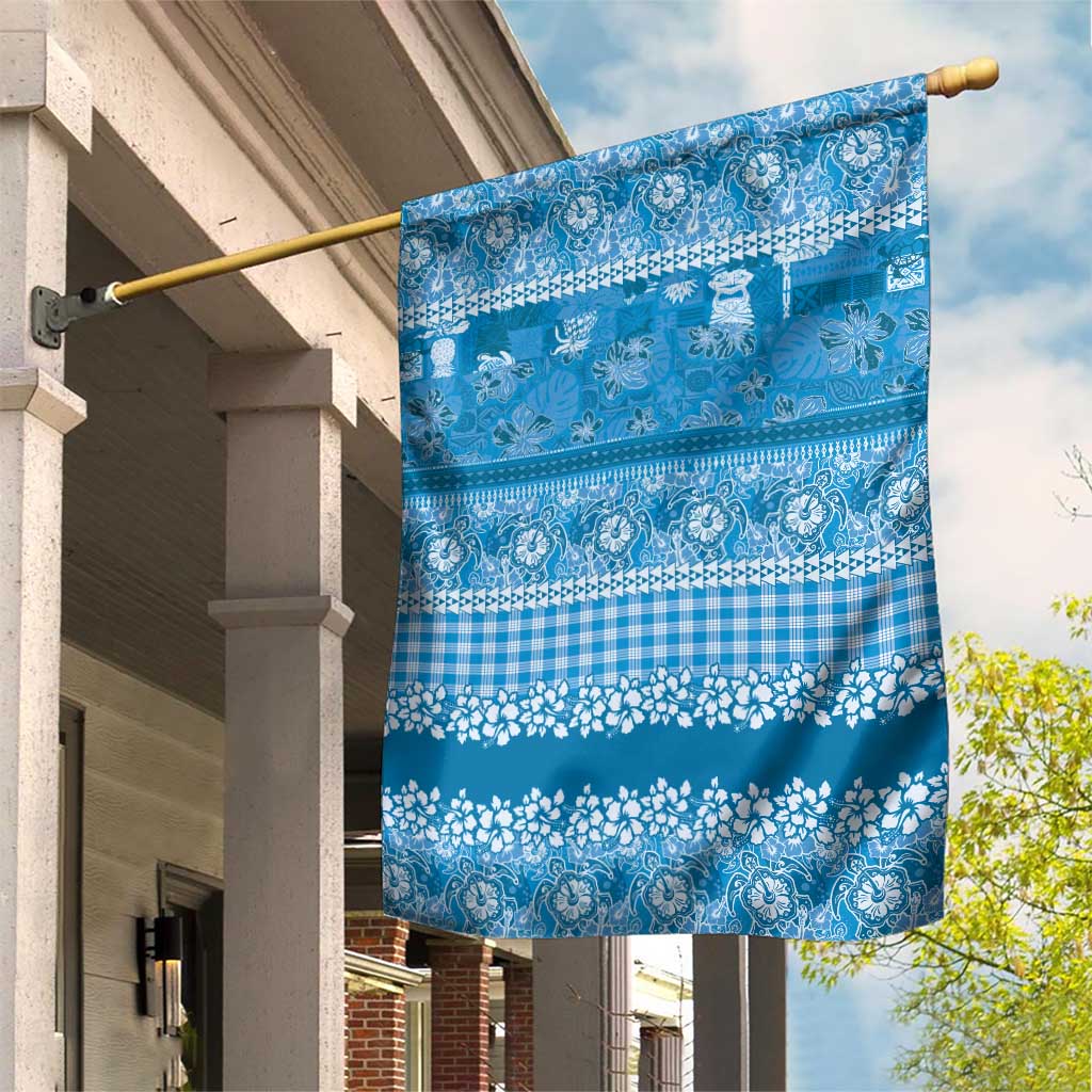 Hawaiian Hibiscus Honu Garden Flag Blue Mele Kalikimaka Palaka Spirit LT9 House Flag Blue - Polynesian Pride