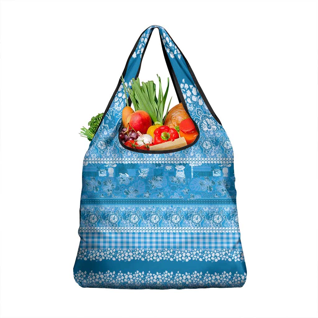 Hawaiian Hibiscus Honu Grocery Bag Blue Mele Kalikimaka Palaka Spirit LT9 1-pack One Size Blue - Polynesian Pride