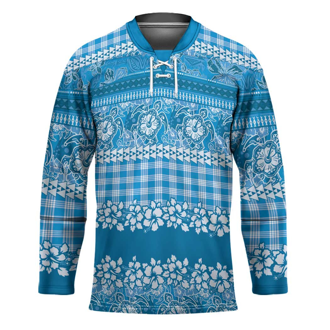 Hawaiian Hibiscus Honu Hockey Jersey Blue Mele Kalikimaka Palaka Spirit LT9 Unisex Blue - Polynesian Pride