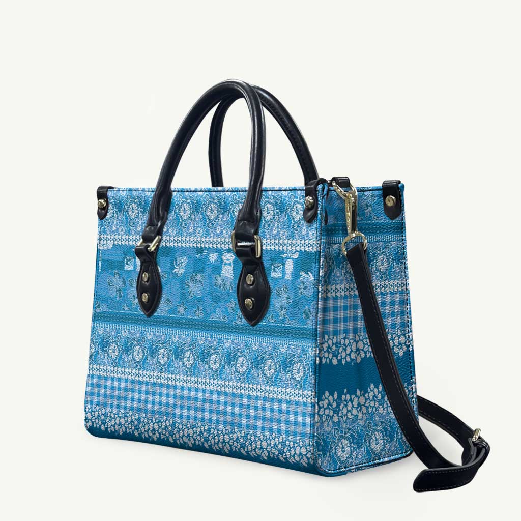 Hawaiian Hibiscus Honu Leather Bag Blue Mele Kalikimaka Palaka Spirit LT9 Blue - Polynesian Pride