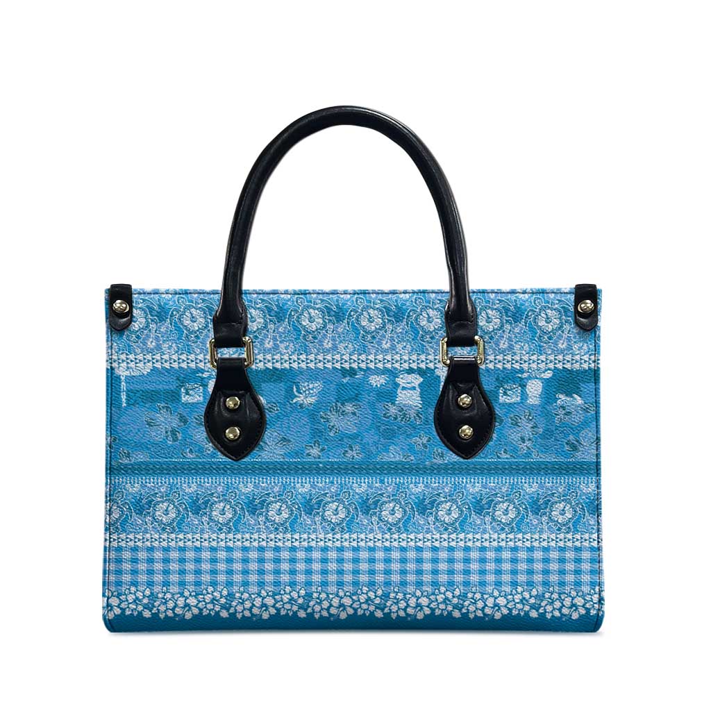 Hawaiian Hibiscus Honu Leather Bag Blue Mele Kalikimaka Palaka Spirit LT9 - Polynesian Pride