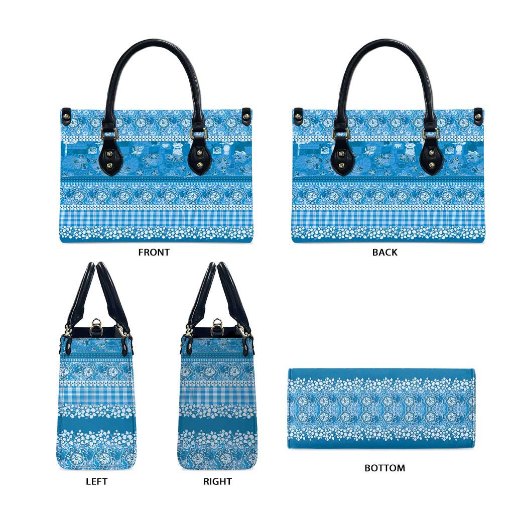 Hawaiian Hibiscus Honu Leather Bag Blue Mele Kalikimaka Palaka Spirit LT9 - Polynesian Pride