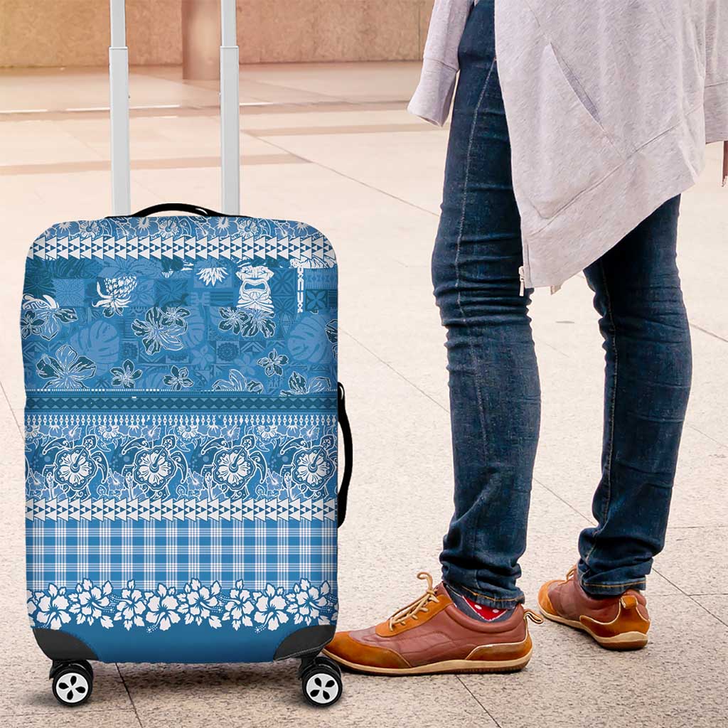 Hawaiian Hibiscus Honu Luggage Cover Blue Mele Kalikimaka Palaka Spirit LT9 Blue - Polynesian Pride