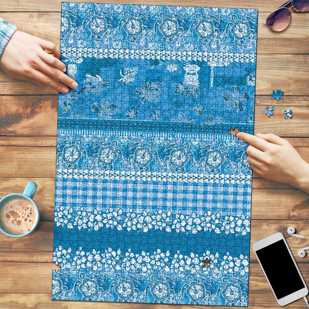 Hawaiian Hibiscus Honu Puzzle Blue Mele Kalikimaka Palaka Spirit LT9 Blue - Polynesian Pride