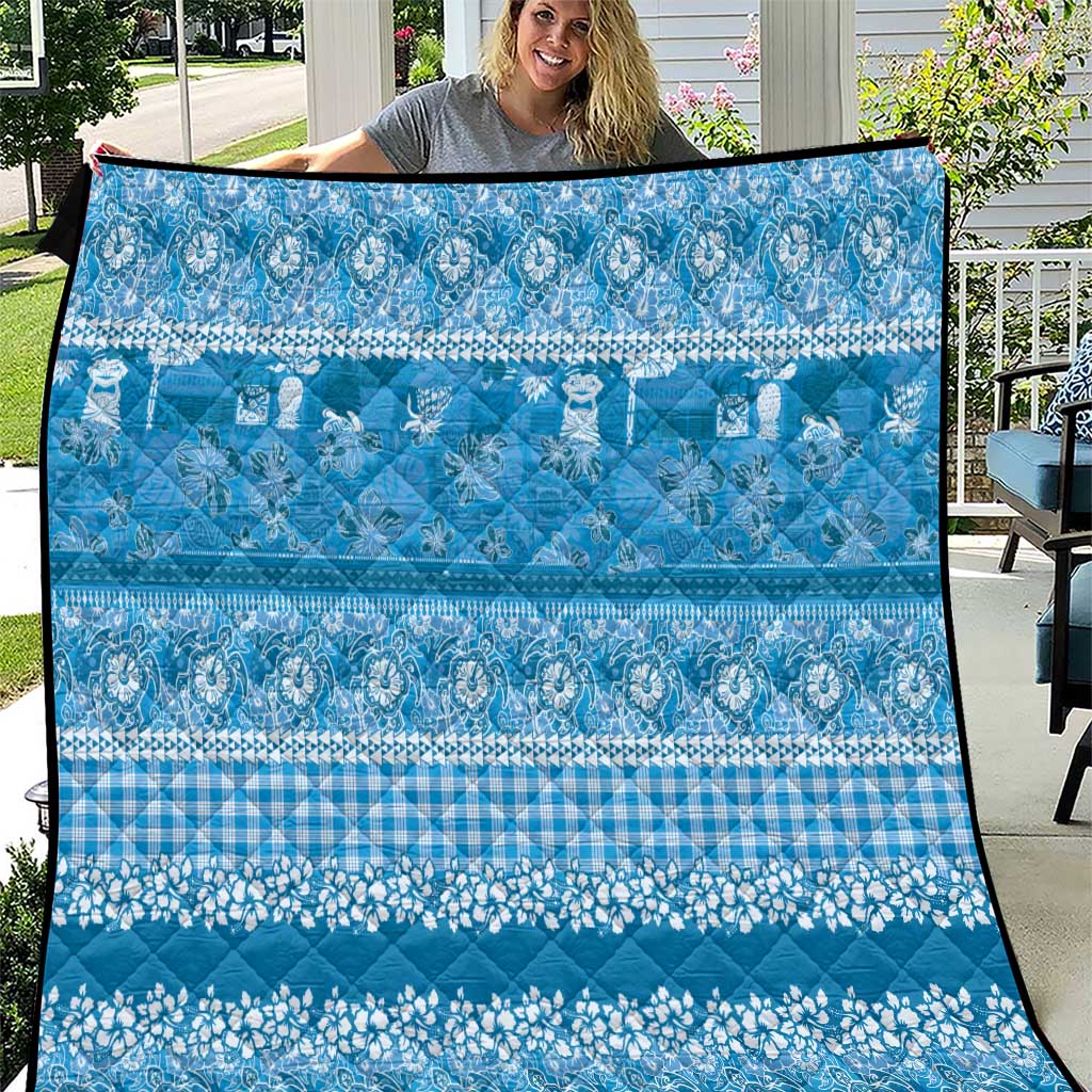Hawaiian Hibiscus Honu Quilt Blue Mele Kalikimaka Palaka Spirit LT9 Blue - Polynesian Pride