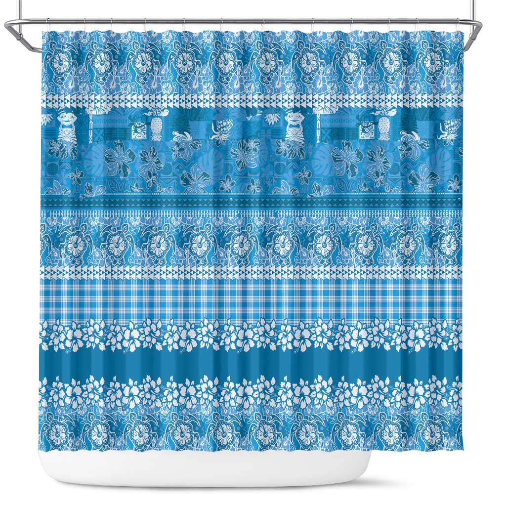 Hawaiian Hibiscus Honu Shower Curtain Blue Mele Kalikimaka Palaka Spirit LT9 Blue - Polynesian Pride
